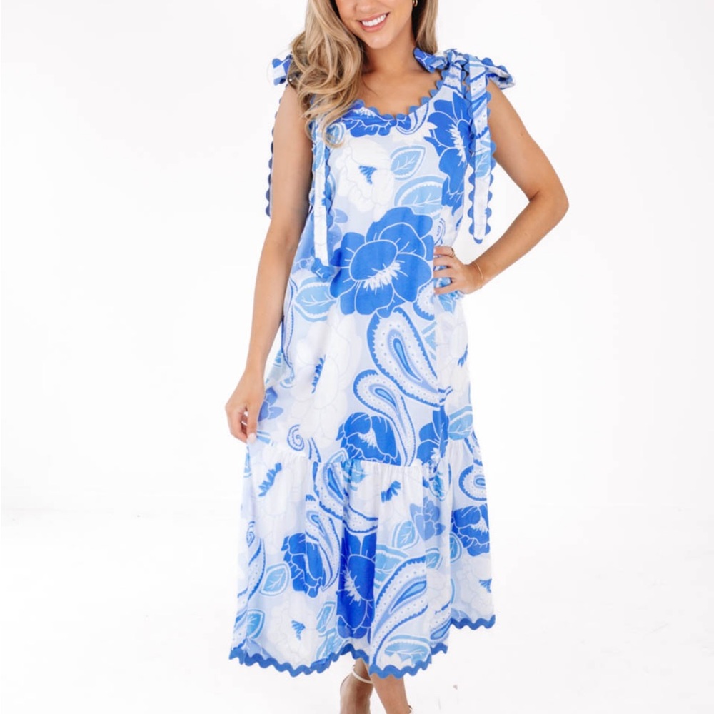 J.Marie - The Delayney Ric Rac Midi Dress - Blue - Small